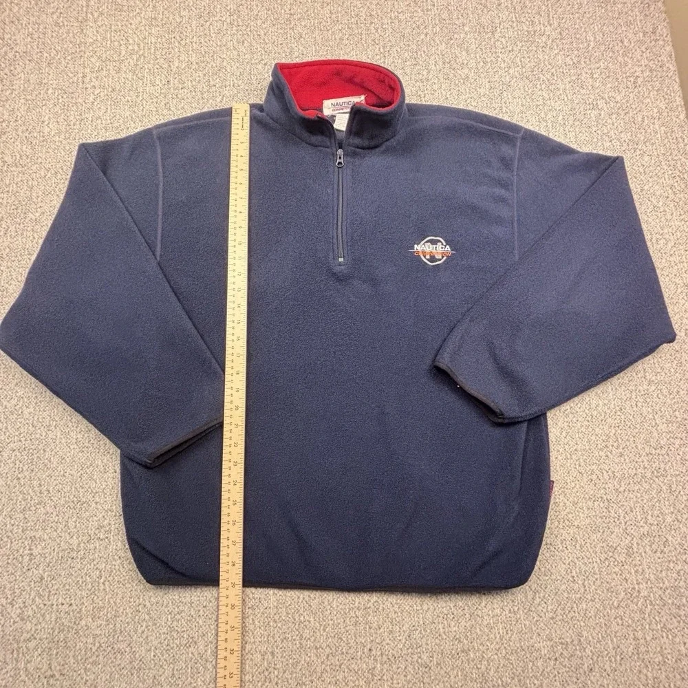 Nautica Competition VTG Mens L‎ 1/4 Zip Fleece Jacket Navy Blue Spellout 1990s